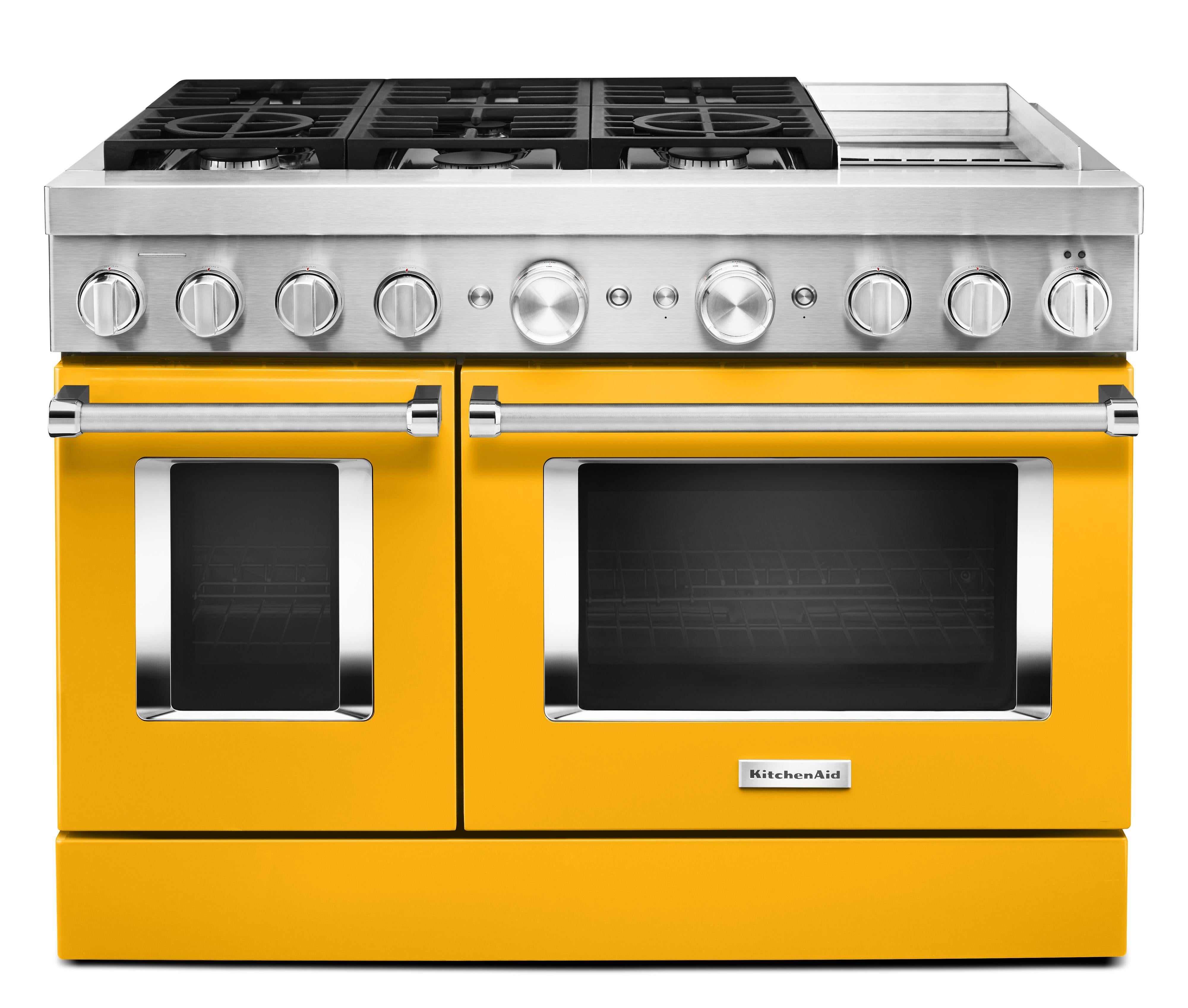 Kitchen Aid KitchenAid 48" Yellow Pepper Commercial Style Dual Fuel Double Oven Sealed Burne