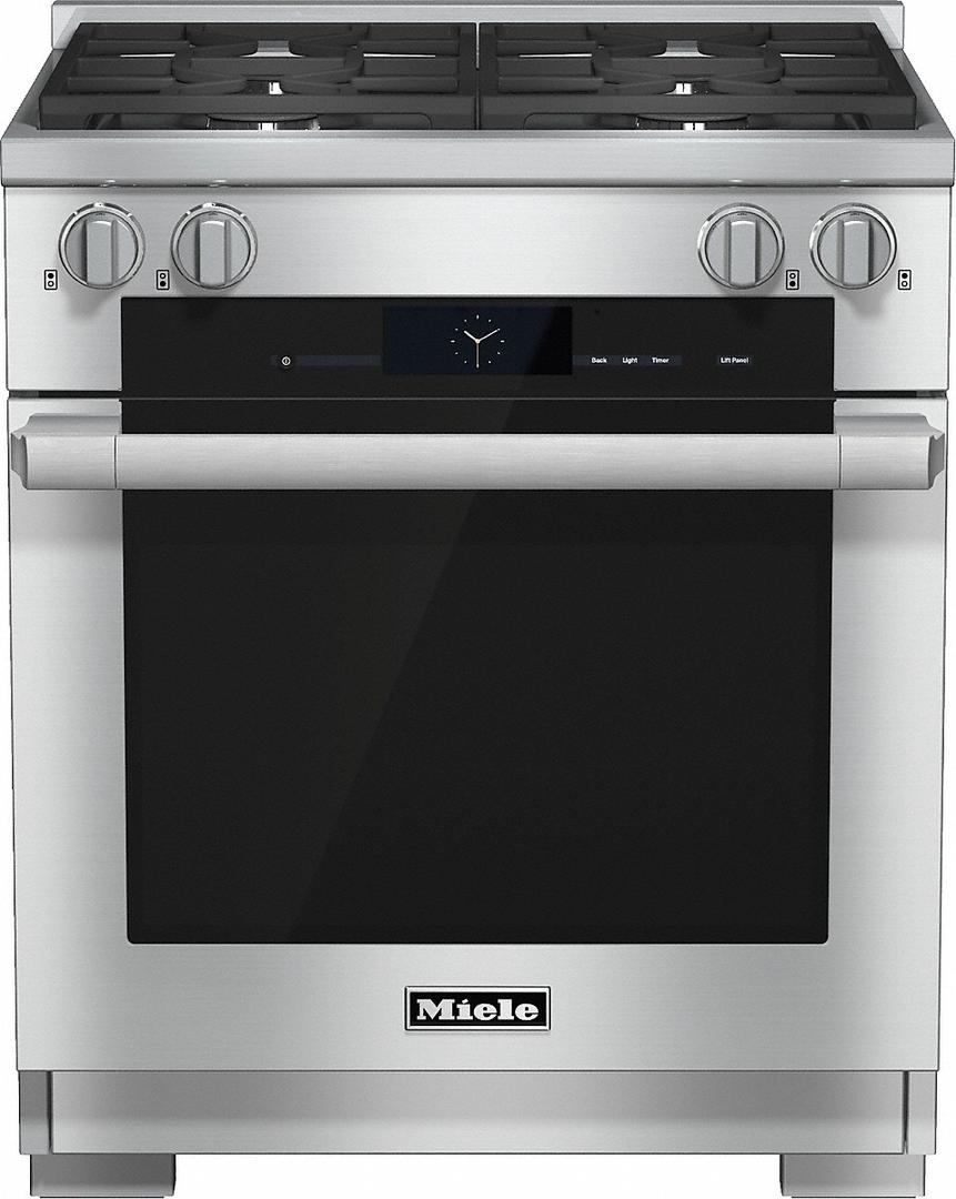 Miele HR19242DFG M Pro Series 30 Inch Clean Touch Steel Dual Fuel Convection Freestanding Range