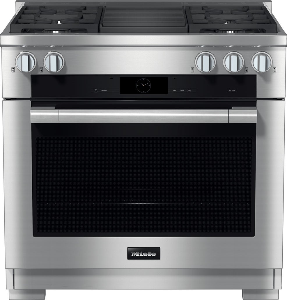 Miele HR19353G G7000 Series 36 Inch Natural Gas, Dual Fuel Freestanding Range in Clean Touch Steel