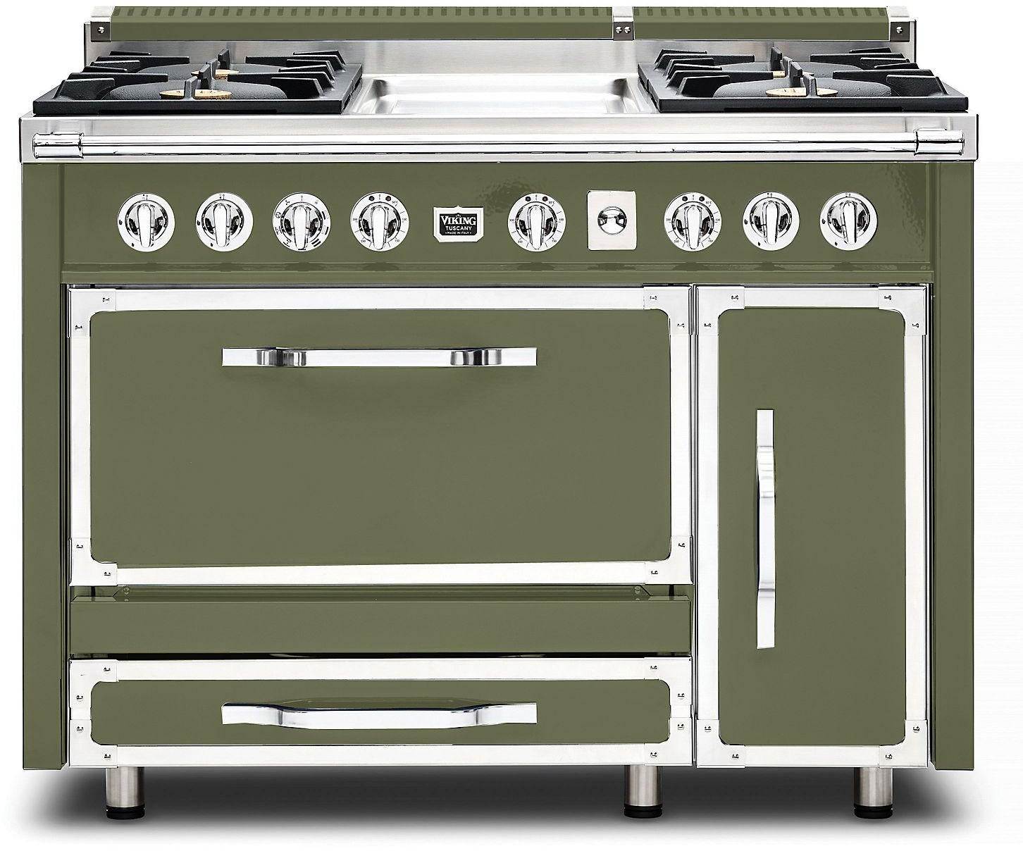 Viking TVDR4814GCY Tuscany Series 48 Inch Cypress Green Dual Fuel Convection Double Oven Freestanding Range