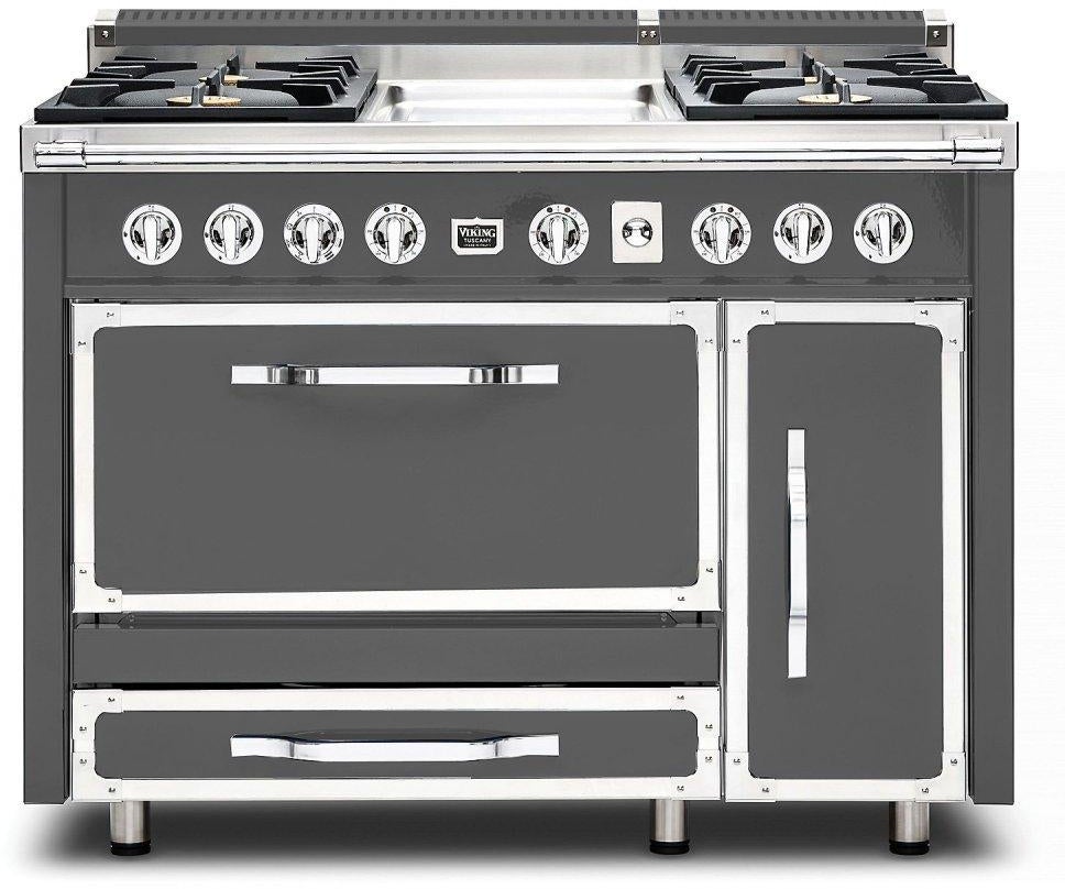 Viking TVDR4814GDG Tuscany Series 48 Inch Damascus Grey Dual Fuel Convection Double Oven Freestanding Range