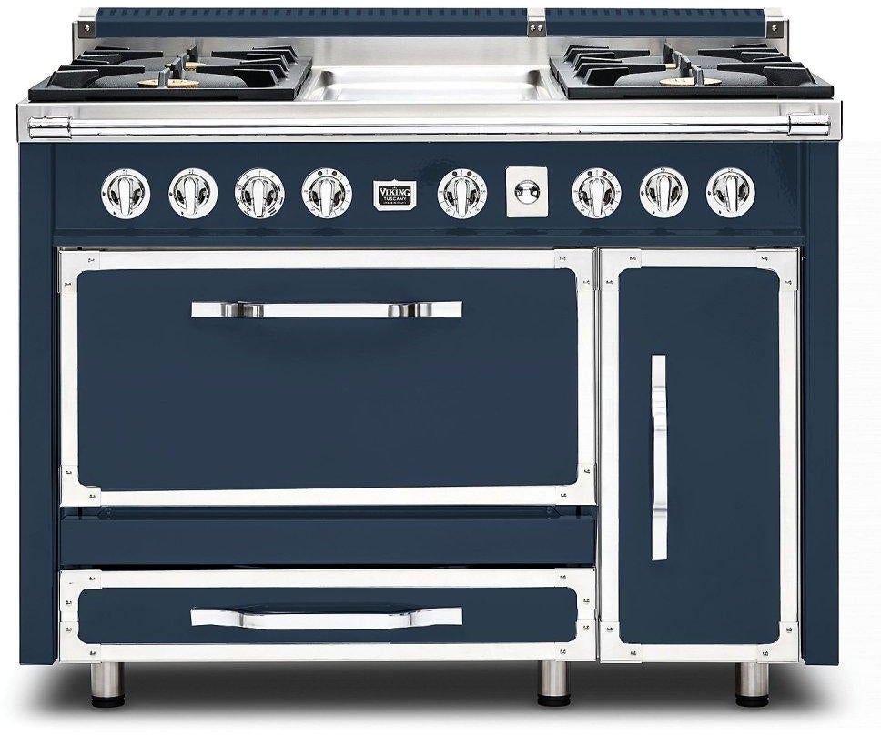 Viking TVDR4814GSB Tuscany Series 48 Inch Slate Blue Dual Fuel Convection Double Oven Freestanding Range
