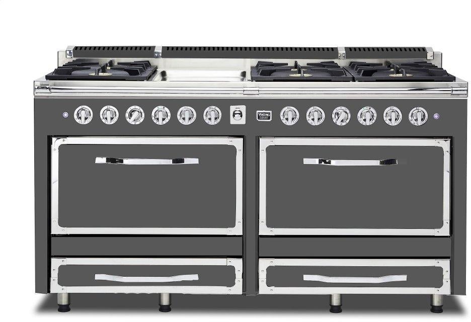 Viking TVDR6616GDG Tuscany Series 66 Inch Damascus Grey Induction Dual Fuel Convection Double Oven Freestanding Range