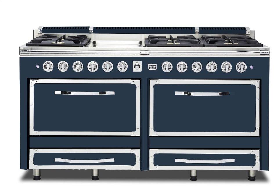 Viking TVDR6616GSB Tuscany Series 66 Inch Slate Blue Induction Dual Fuel Convection Double Oven Freestanding Range
