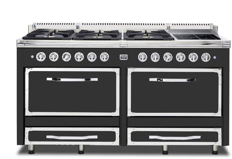 Viking TVDR6616ICS Tuscany Series 66 Inch Cast Black Induction Dual Fuel Convection Double Oven Freestanding Range