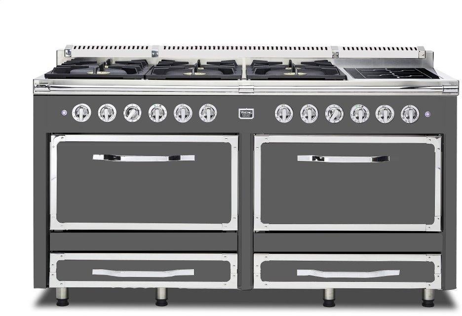 Viking TVDR6616IDG Tuscany Series 66 Inch Damascus Grey Induction Dual Fuel Convection Double Oven Freestanding Range