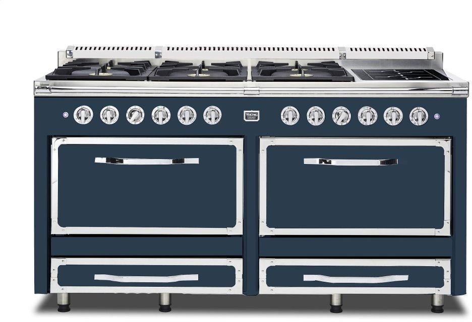 Viking TVDR6616ISB Tuscany Series 66 Inch Slate Blue Induction Dual Fuel Convection Double Oven Freestanding Range