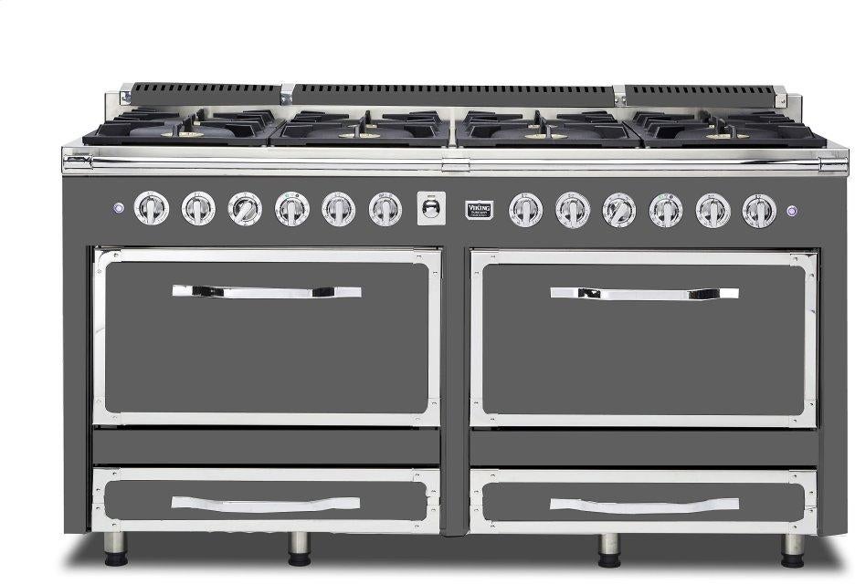 Viking TVDR6618BDG Tuscany Series 66 Inch Damascus Grey Induction Dual Fuel Convection Double Oven Freestanding Range