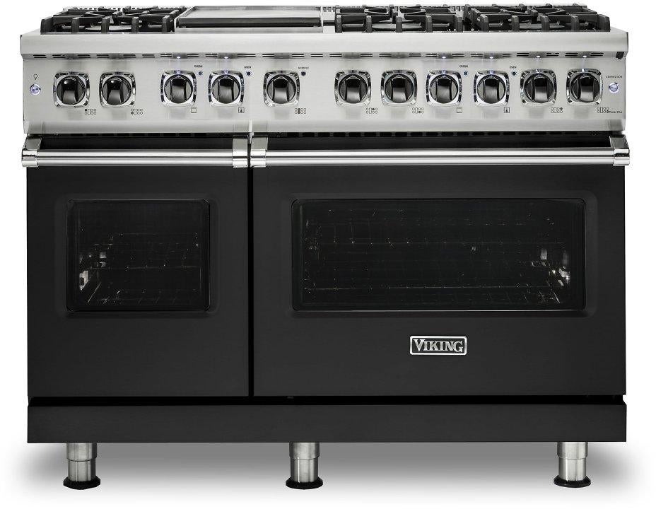 Viking VDR5486GCSLP  5 Series 48 Inch Cast Black Dual Fuel Convection Double Oven Freestanding Range