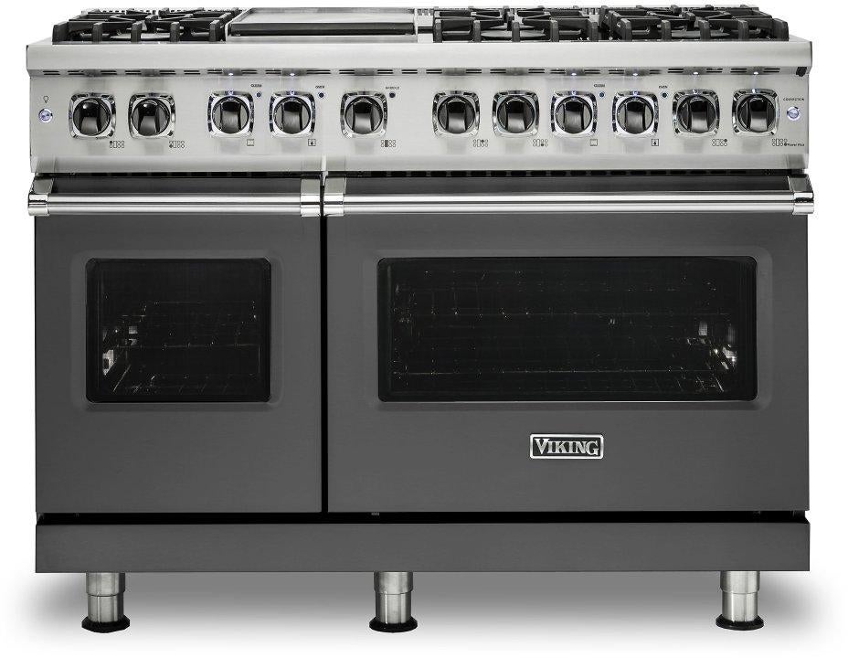 Viking VDR5486GDGLP 5 Series 48 Inch Damascus Grey Dual Fuel Convection Double Oven Freestanding Range