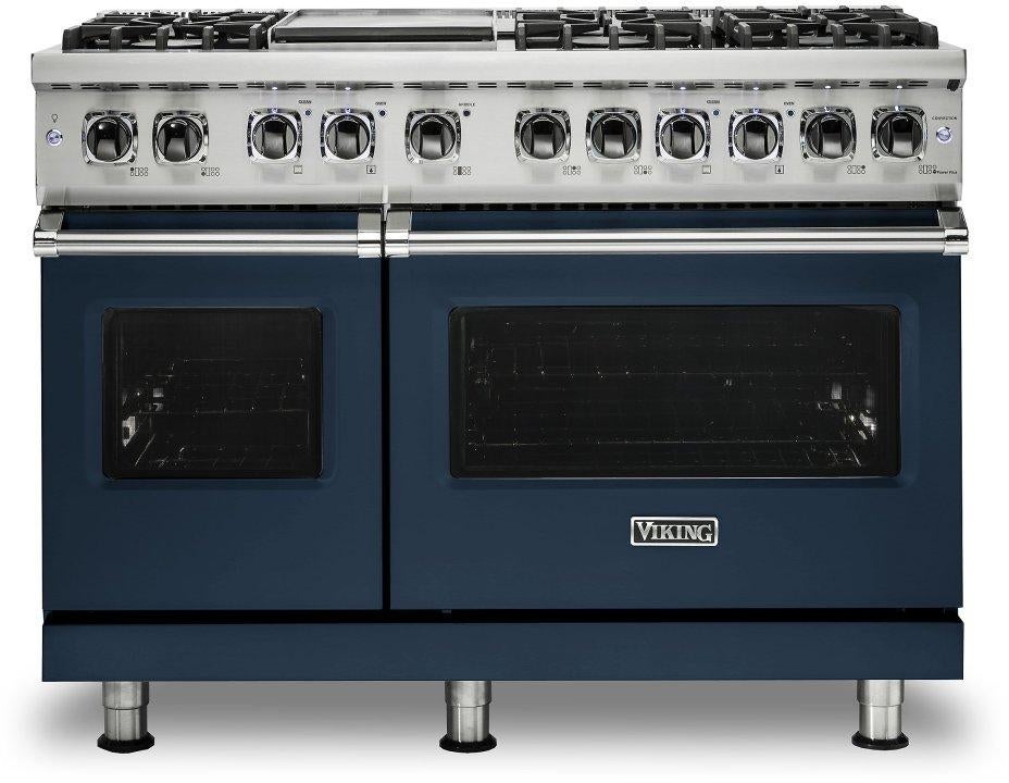 Viking VDR5486GSB 5 Series 48 Inch Slate Blue Dual Fuel Convection Double Oven Freestanding Range