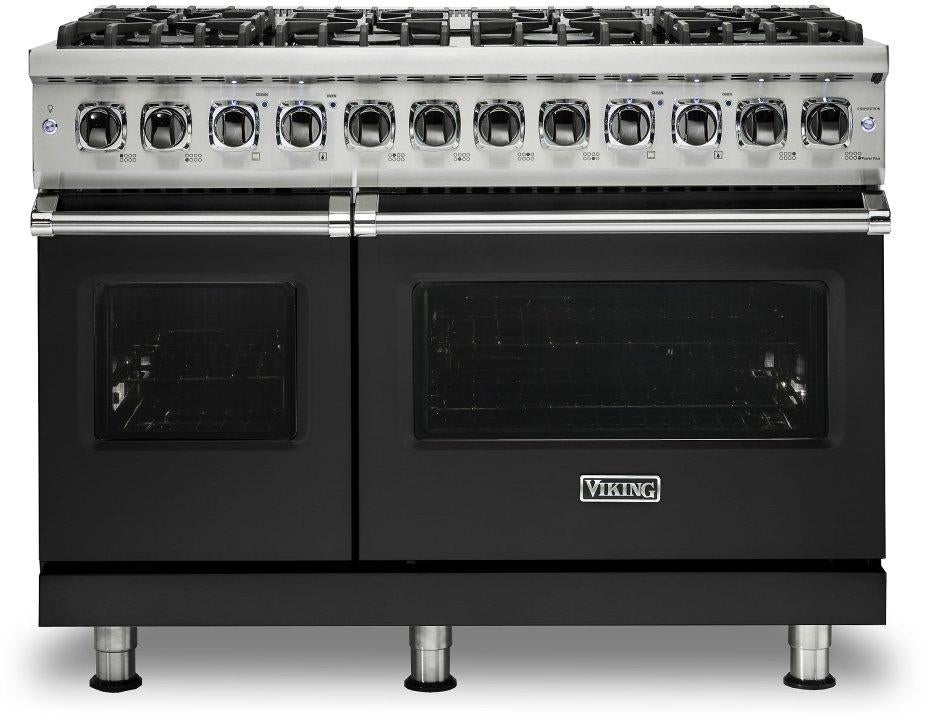 Viking VDR5488BCS 5 Series 48 Inch Cast Black Dual Fuel Convection Double Oven Freestanding Range