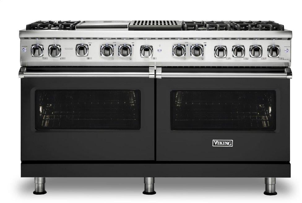 Viking VDR5606GQCS 5 Series 60 Inch Cast Black Dual Fuel Convection Double Oven Freestanding Range