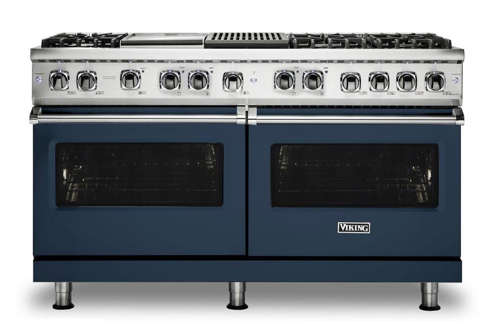 Viking VDR5606GQSB 5 Series 60 Inch Slate Blue Dual Fuel Convection Double Oven Freestanding Range