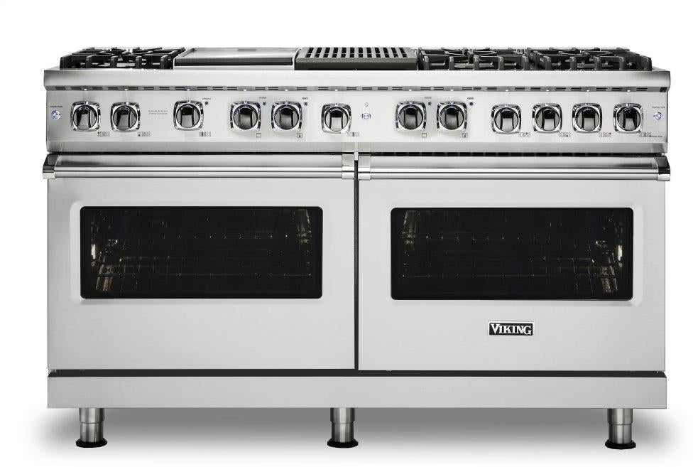 Viking VDR5606GQSSLP Professional 5 Series 60 Inch Stainless Steel Dual Fuel Convection Double Oven Freestanding Range