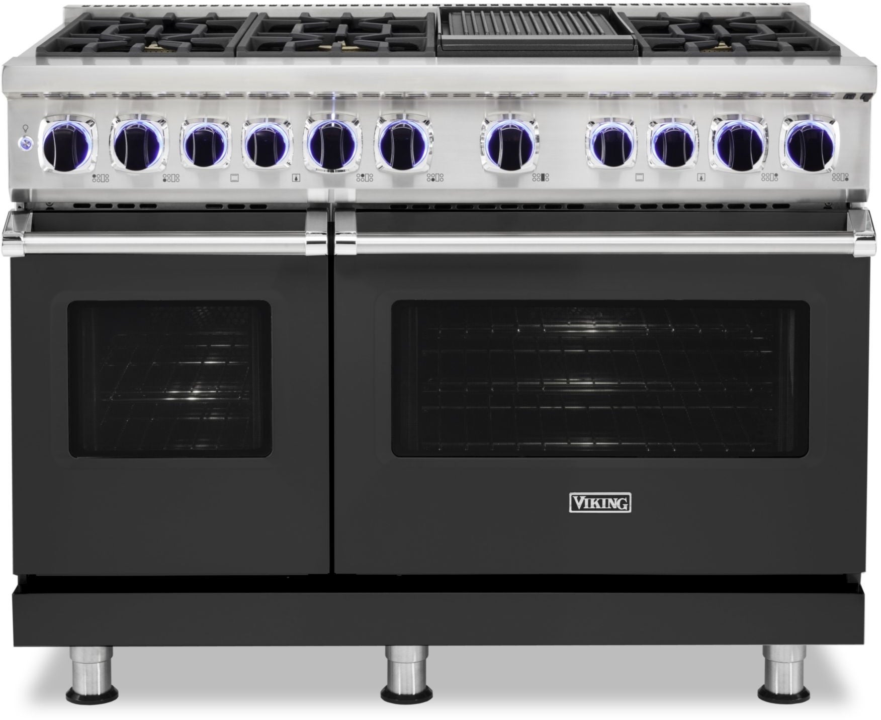 Viking VDR74826GCSLP 7 Series 48 Inch Cast Black Dual Fuel Convection Double Oven Freestanding Range