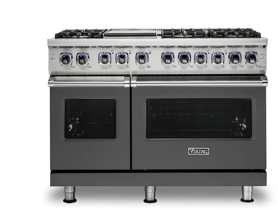 Viking VDR74826GDGLP 7 Series 48 Inch Damascus Grey Dual Fuel Convection Double Oven Freestanding Range