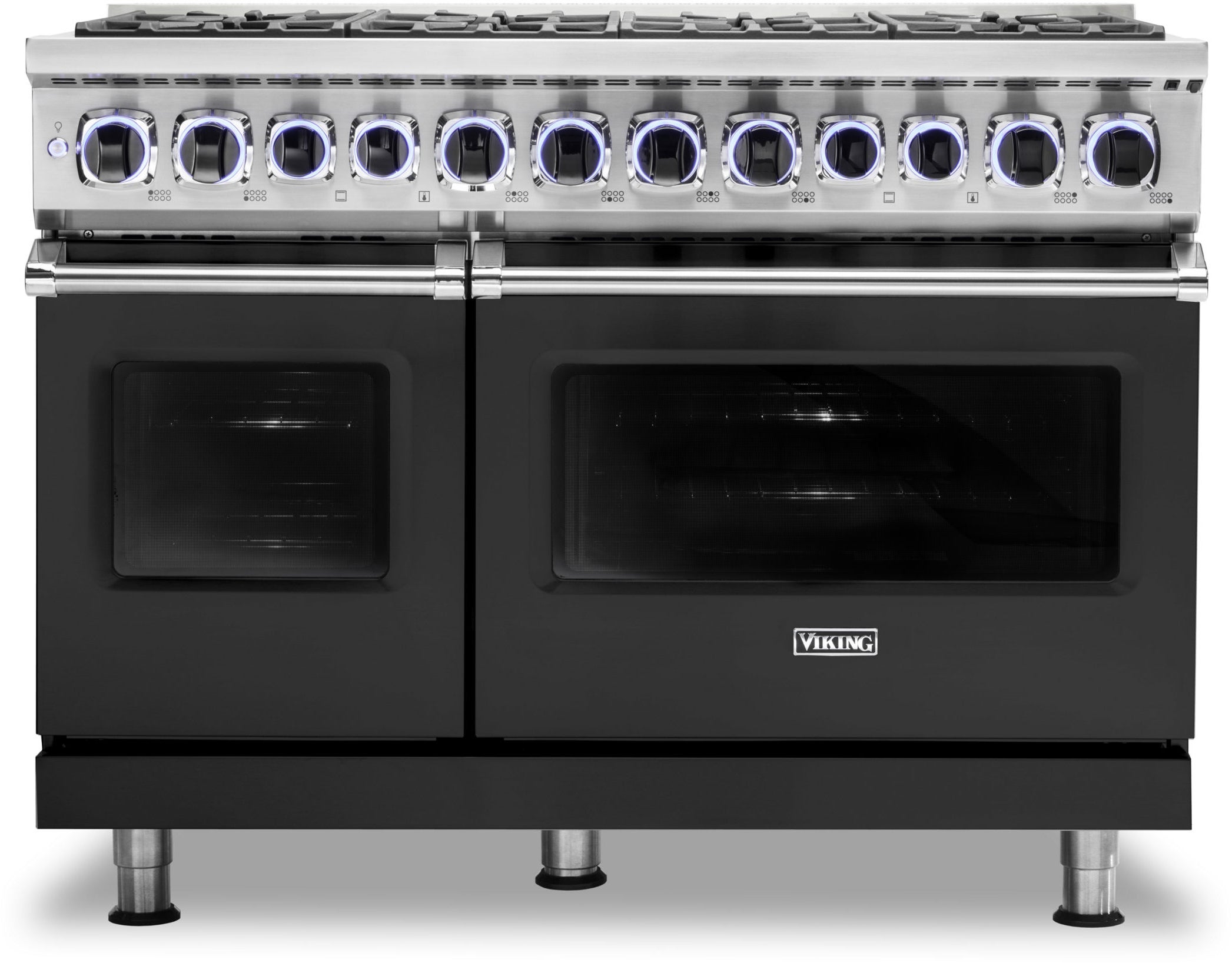 Viking VDR74828BCSLP  7 Series 48 Inch Cast Black Dual Fuel Convection Double Oven Freestanding Range