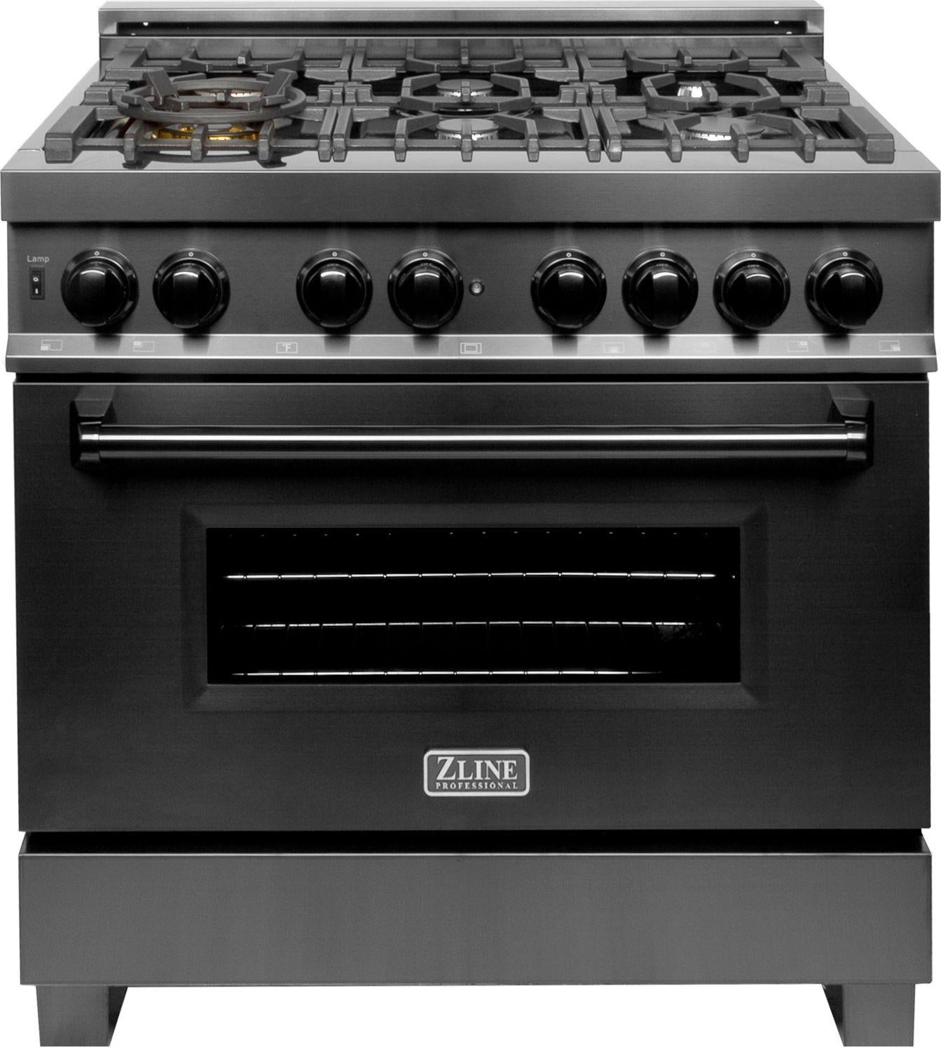 Z Line ZLINE RAB36 36 Inch Black Stainless Steel Gas Convection Freestanding Range