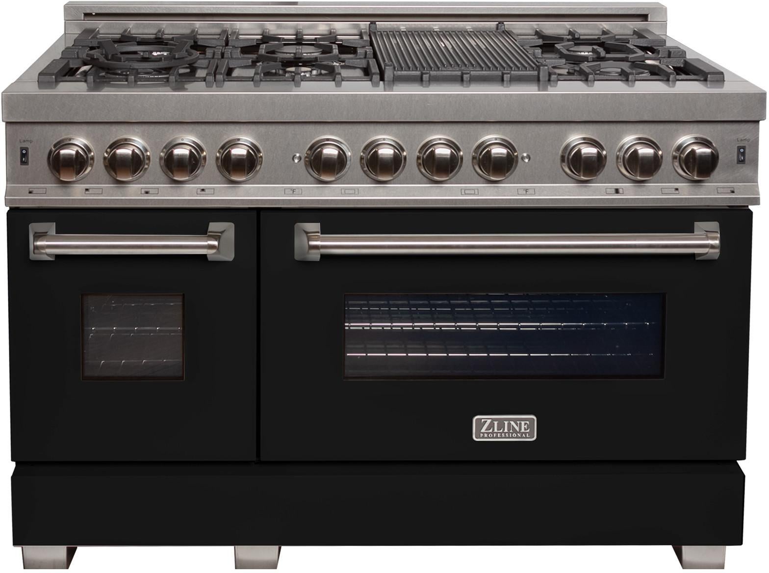 Z Line ZLINE RASBLM48 48 Inch Matte Black Dual Fuel Double Oven Freestanding Range