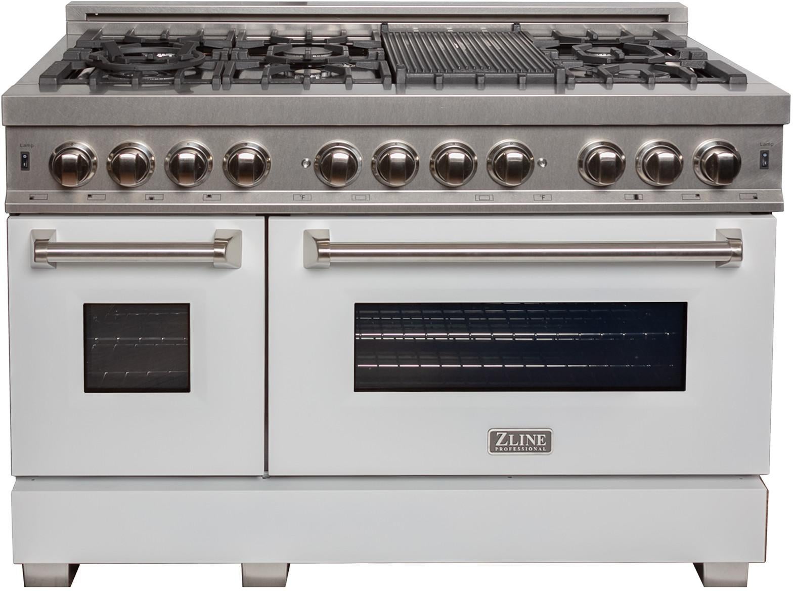 Z Line ZLINE RASWM48 48 Inch White Matte Dual Fuel Double Oven Freestanding Range