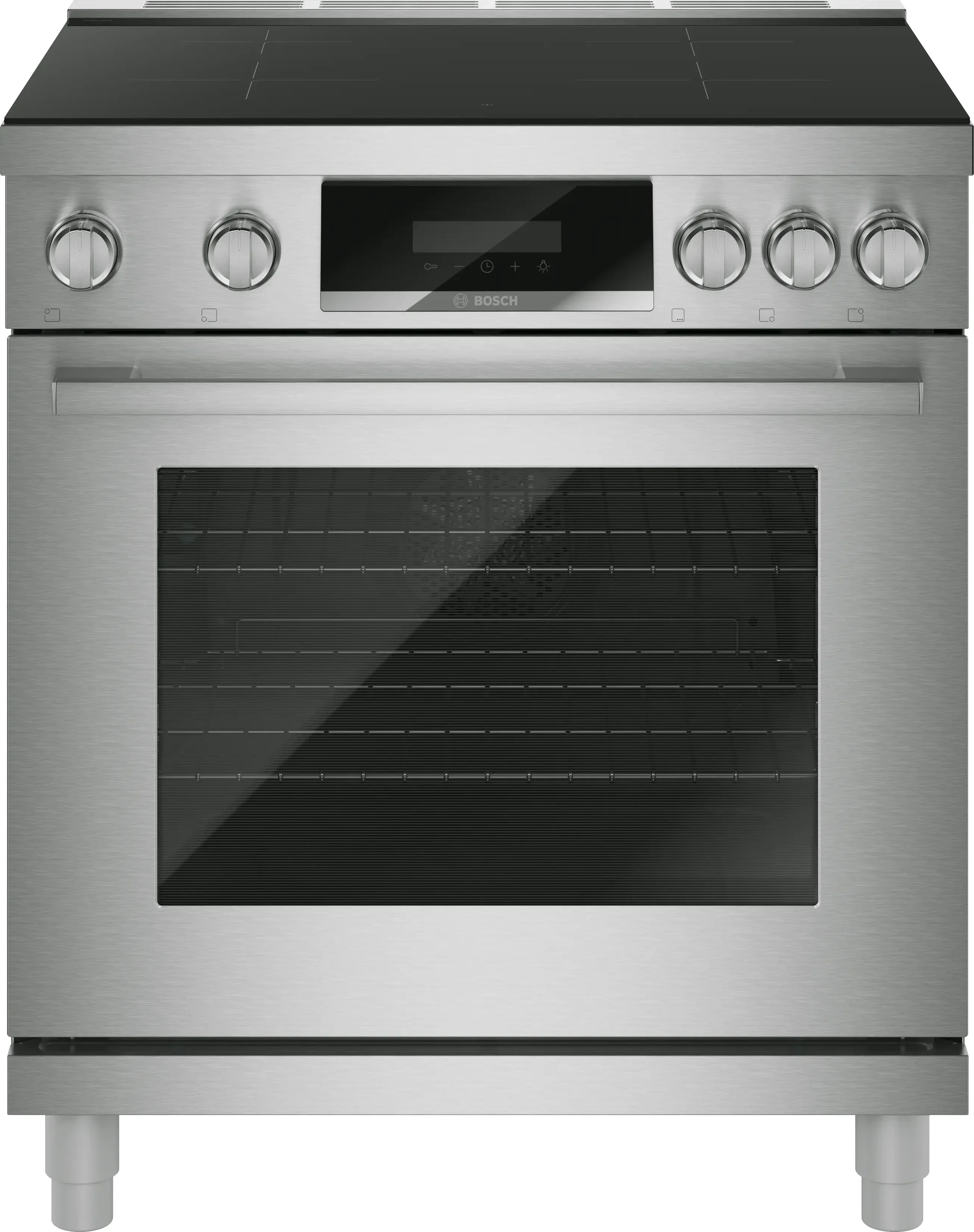 Bosch 30 Inch Freestanding Induction Range with 4 Elements, 10 Cooking Modes, QuietClose Door Hinges, Convection Oven, Sabbath Mode, and Digital Display: Stainless Steel