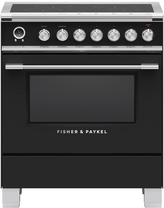 Fisher Paykel Series 9 Classic 30" Black with Warming Drawer Self Clean Smoothtop Induction Range - Convection