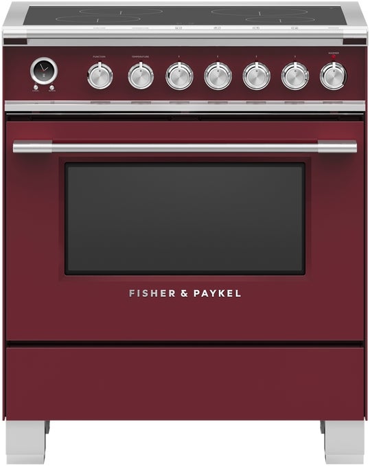 Fisher Paykel Series 9 Classic 30" Red with Warming Drawer Self Clean Smoothtop Induction Range - Convection