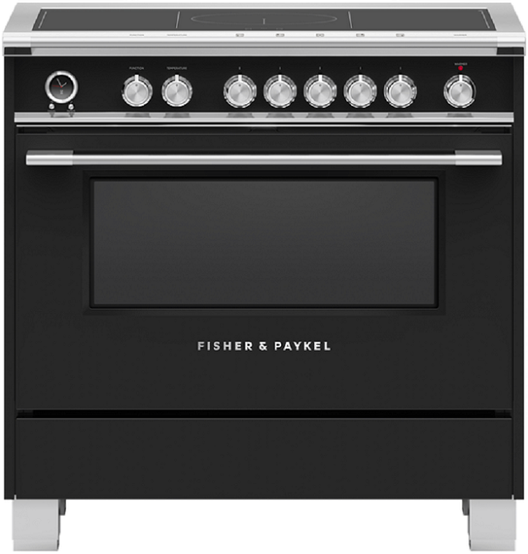 Fisher Paykel Series 9 Classic 36" Black Self Clean with SmartZone & Warming Drawer Smoothtop Induction Range - Convection