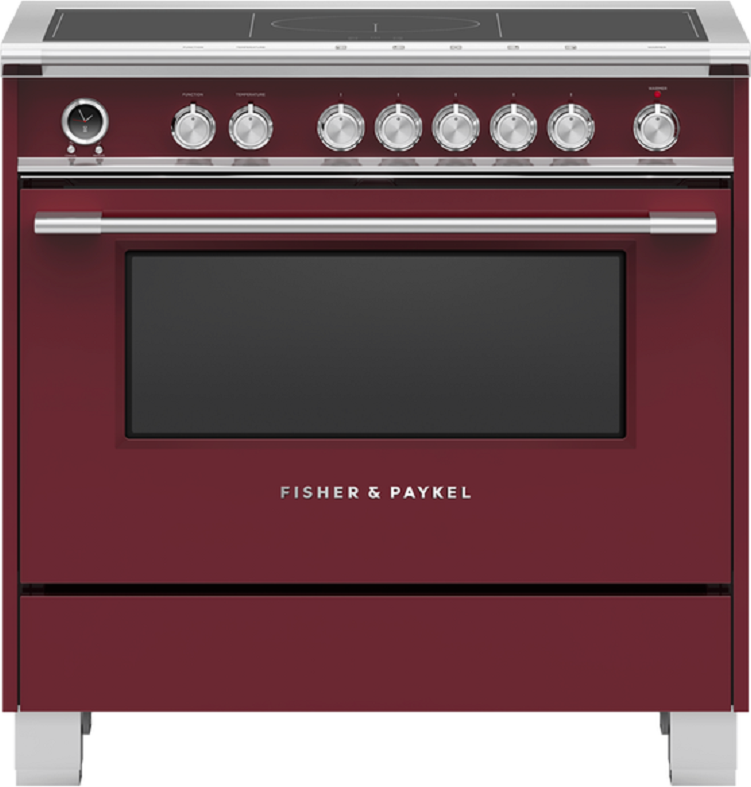 Fisher Paykel Series 9 Classic 36" Red Self Clean with SmartZone & Warming Drawer Smoothtop Induction Range - Convection