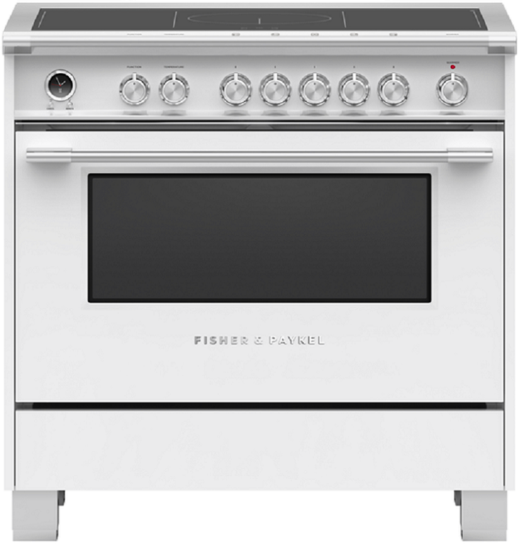 Fisher Paykel Series 9 Classic 36" White Self Clean with SmartZone & Warming Drawer Smoothtop Induction Range - Convection