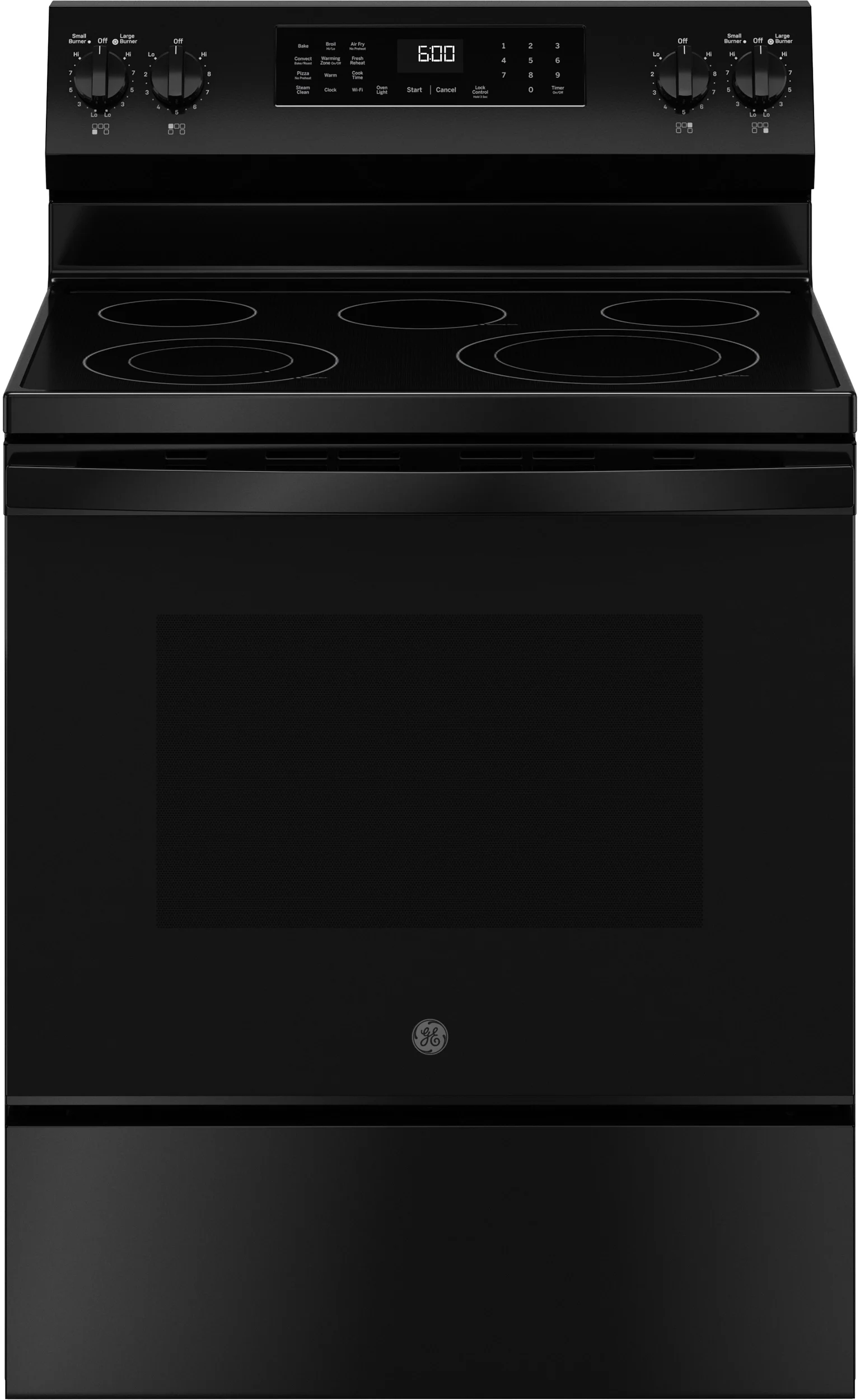 30 Inch Freestanding Electric Smart Range with 5 Smoothtop Elements, 5.3 cu. ft. Convection Oven, Power Boil™ Burner, Warming Zone, Storage Drawer, Air Fry, WiFi, Enhanced Shabbos Mode Built In, and Steam Clean: Black