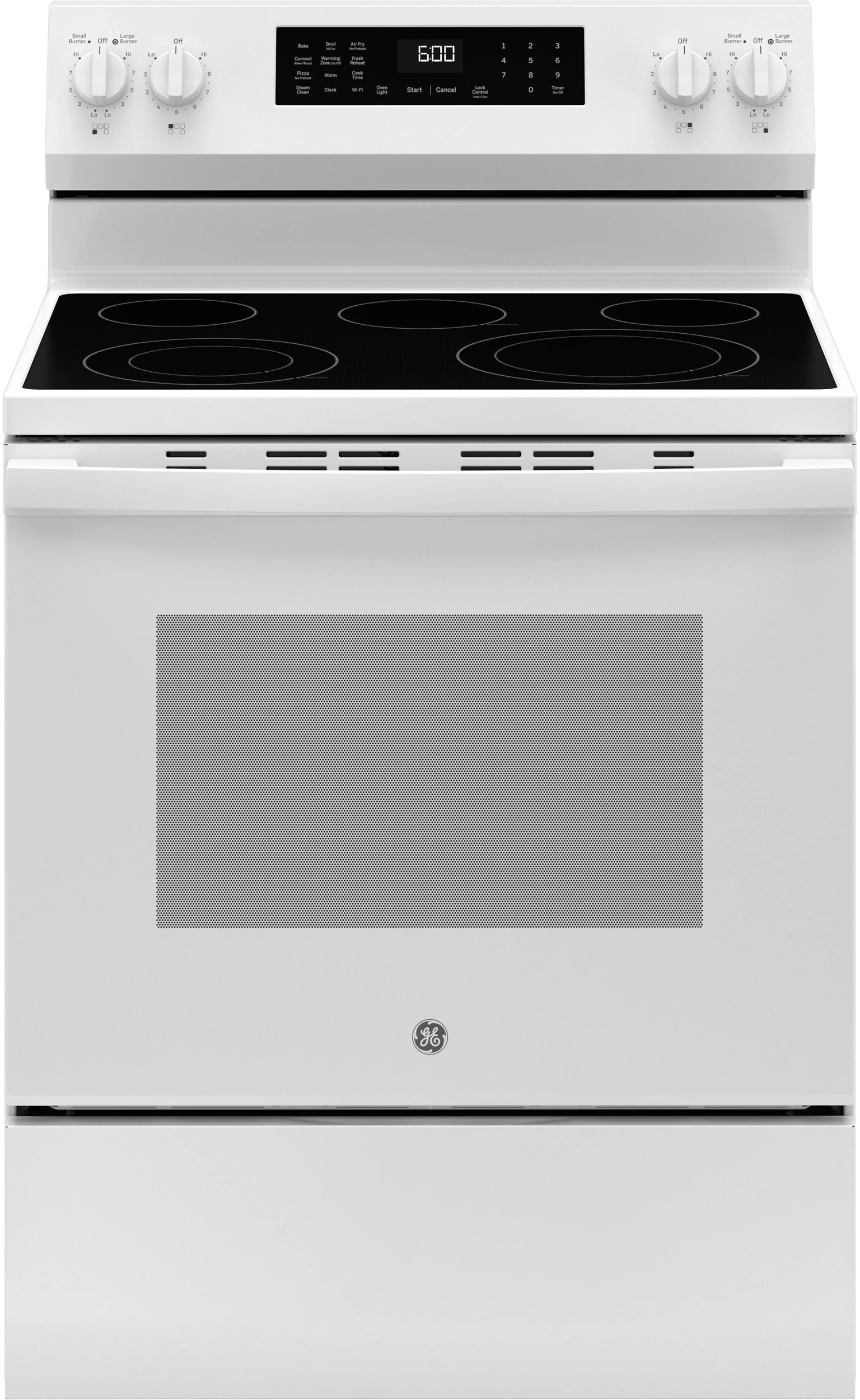 30 Inch Freestanding Electric Smart Range with 5 Smoothtop Elements, 5.3 cu. ft. Convection Oven, Power Boil™ Burner, Warming Zone, Storage Drawer, Air Fry, WiFi, Enhanced Shabbos Mode Built In, and Steam Clean: White