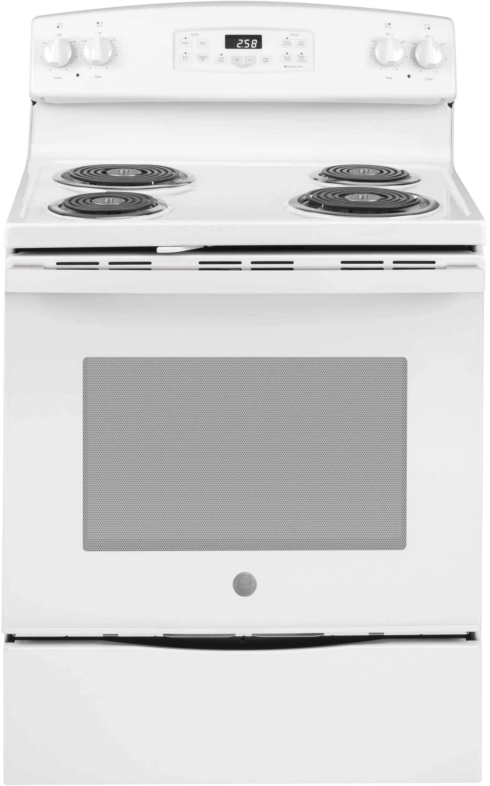 GE 30" White Electric Self Cleaning Coil Range