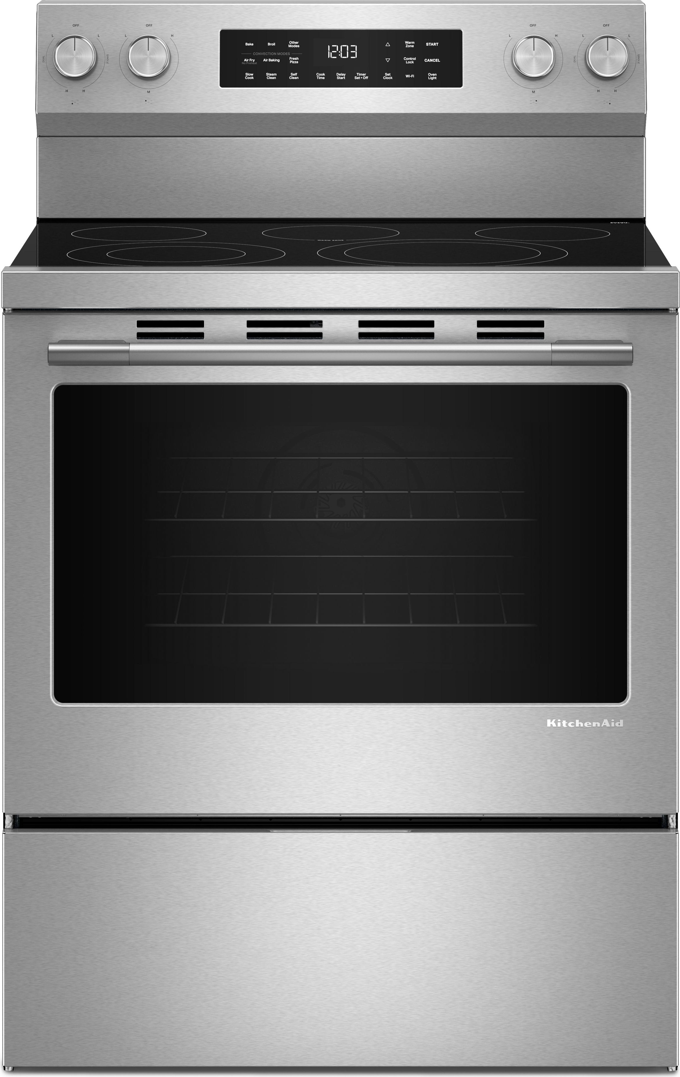 KitchenAid 30 Inch 5.3 Cu. Ft. Smart Freestanding Electric Range with Convection Cooking Modes: Stainless Steel