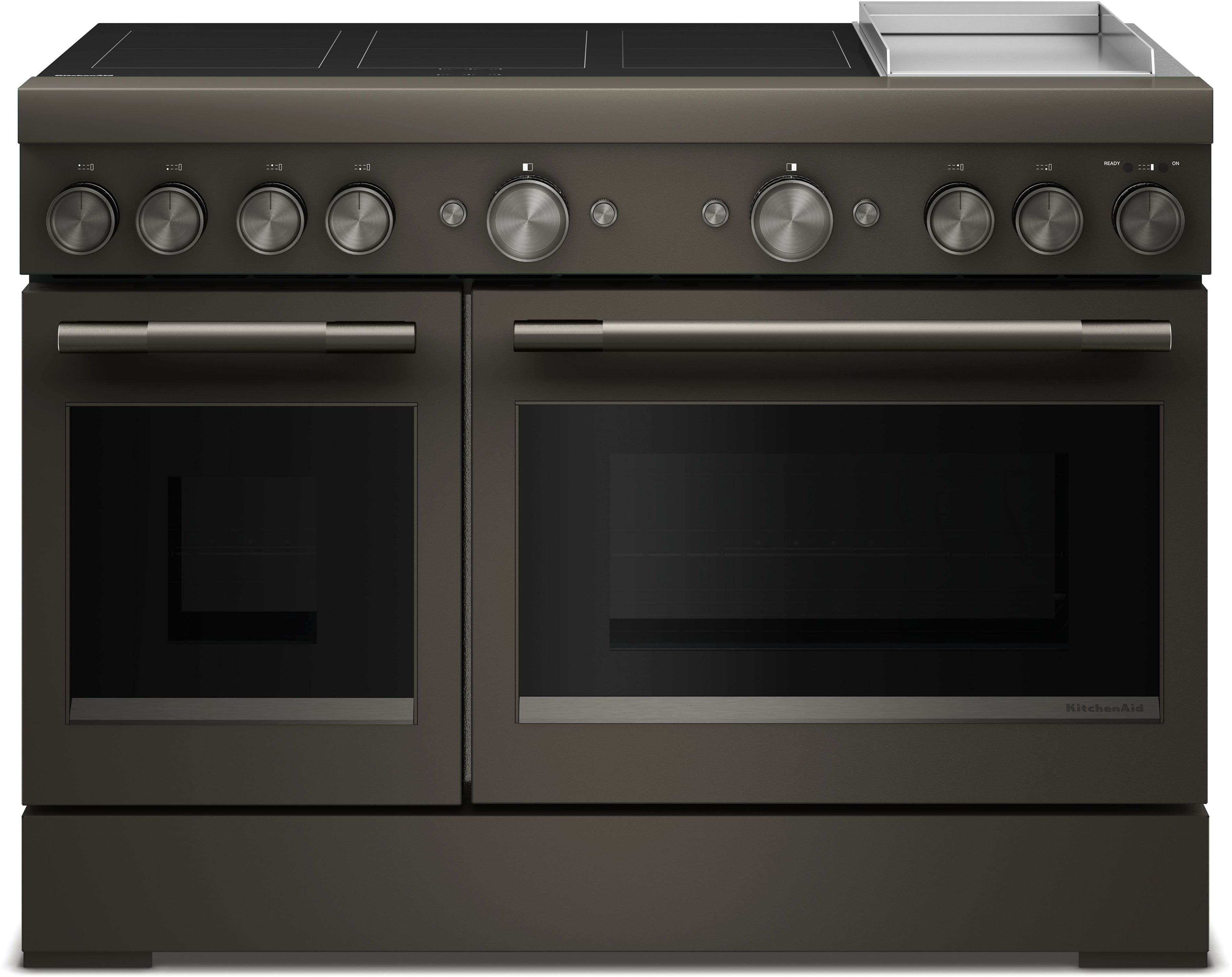 KitchenAid 48 Inch Freestanding Commercial-Style Induction Range with 6 Elements, Chrome-Infused Electric Griddle, 6.3 cu. ft. Total Capacity, Even-Heat™ True Convection, SatinGlide™ Roll-Out Extension Rack, Sabbath Mode, and Star-K Certified: Black Ore