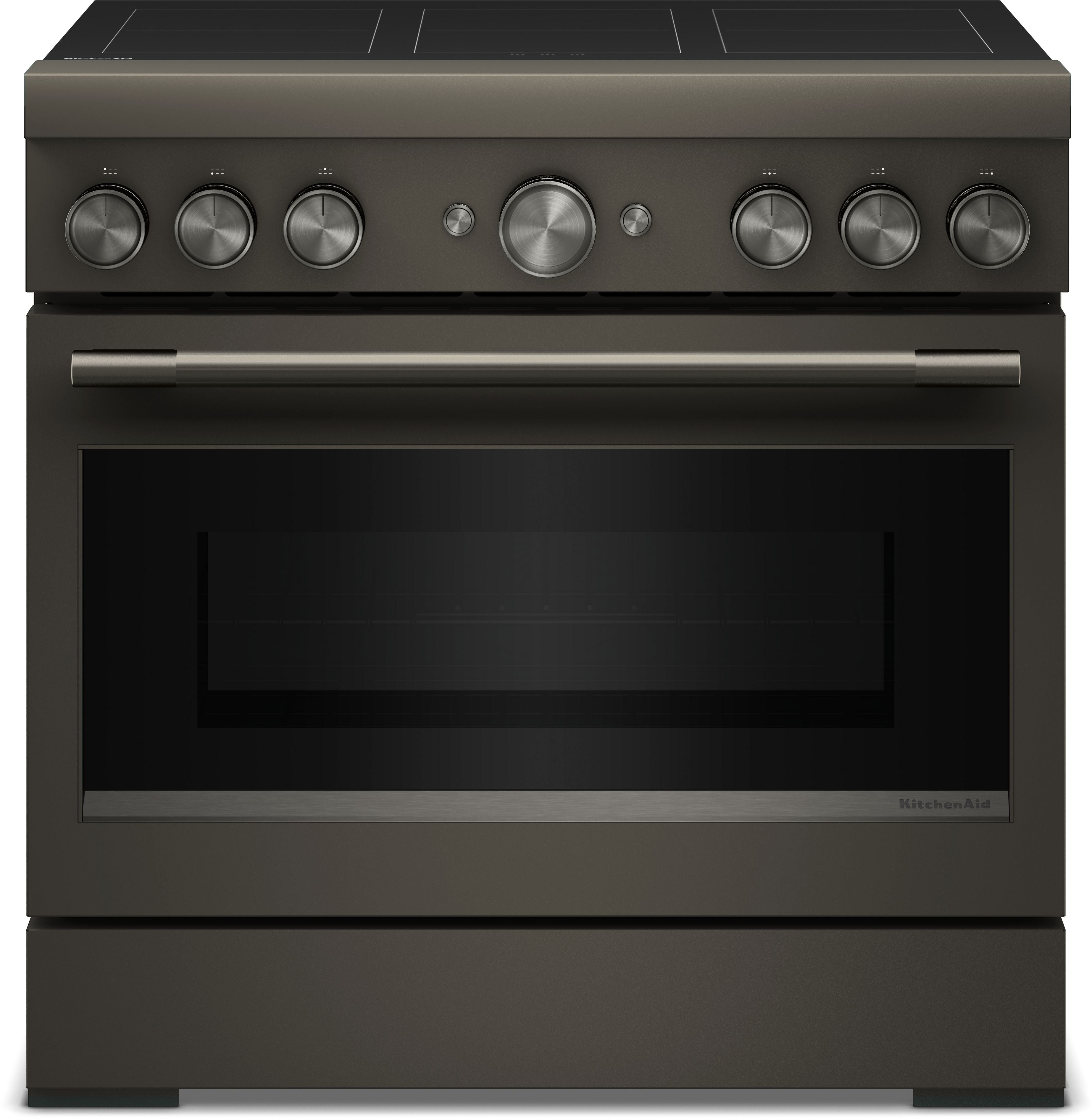 KitchenAid 36 Inch Freestanding Commercial-Style Induction Range with 6 Elements, 5.1 cu. ft. Oven Capacity, Self-Cleaning, Even-Heat™ True Convection, No Preheat Air Fry Mode, SatinGlide™ Roll-Out Extension Rack, Sabbath Mode, and Star K Certified: Black Ore