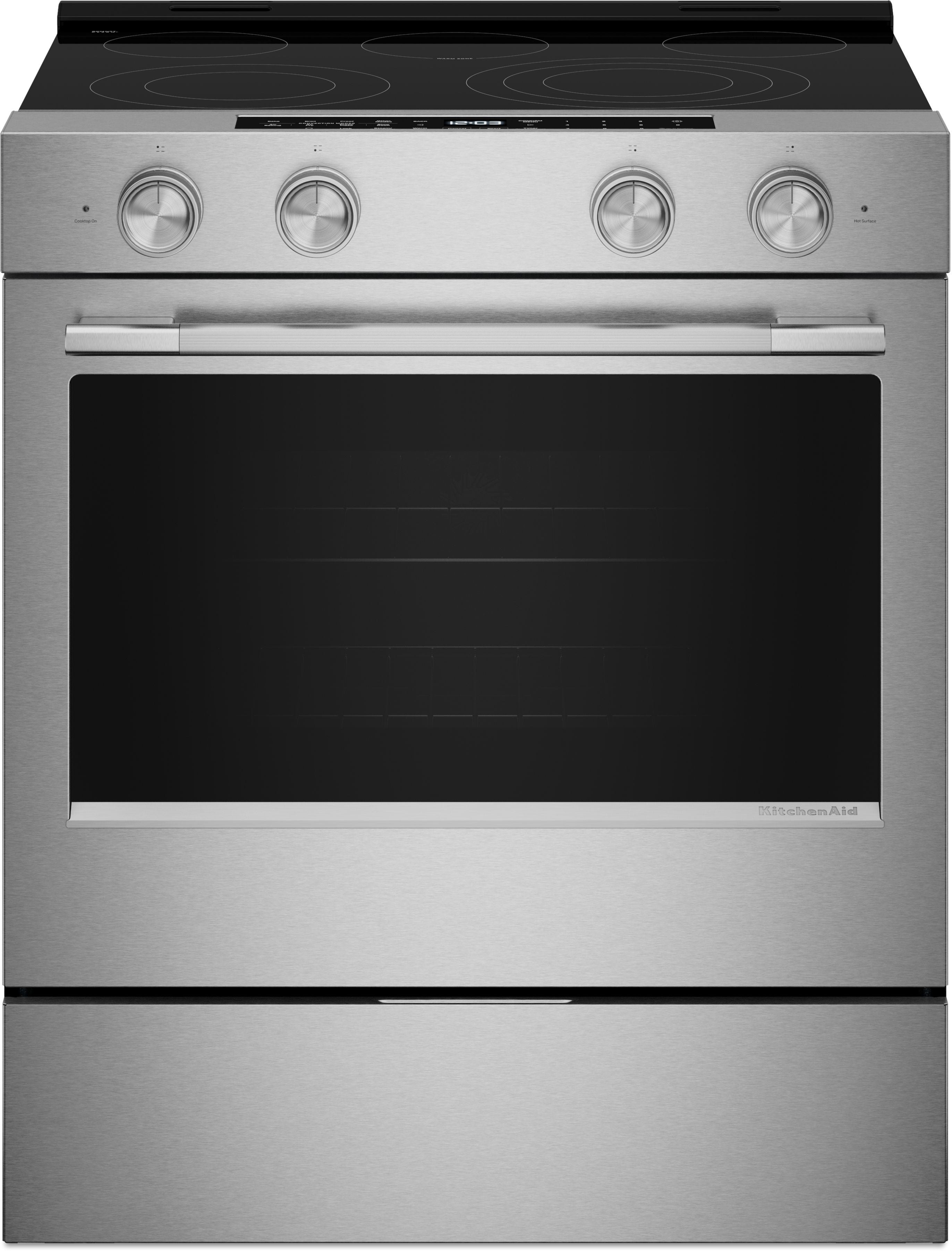 KitchenAid 5.3 Cu. Ft. Smart Slide-in Electric Range with Convection Cooking Modes: Stainless Steel