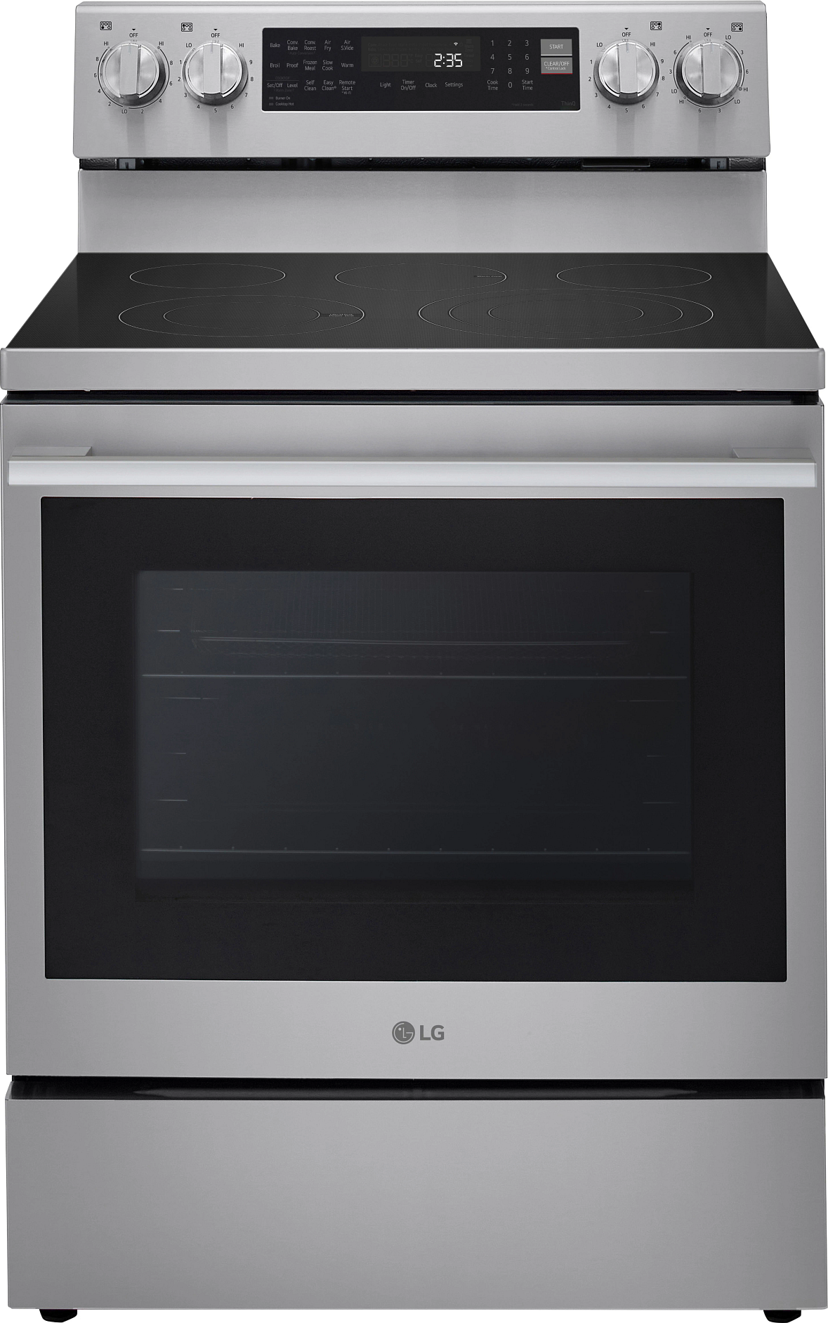 LG 30 Inch Electric Smart Range with 5 Radiant Elements, 6.3 cu. ft. Capacity, ProBake Convection®, Air Fry, ThinQ®, UltraHeat™, EasyClean®, InstaView®, Storage Drawer, Sabbath Mode, and ENERGY STAR® Certified: Stainless Steel