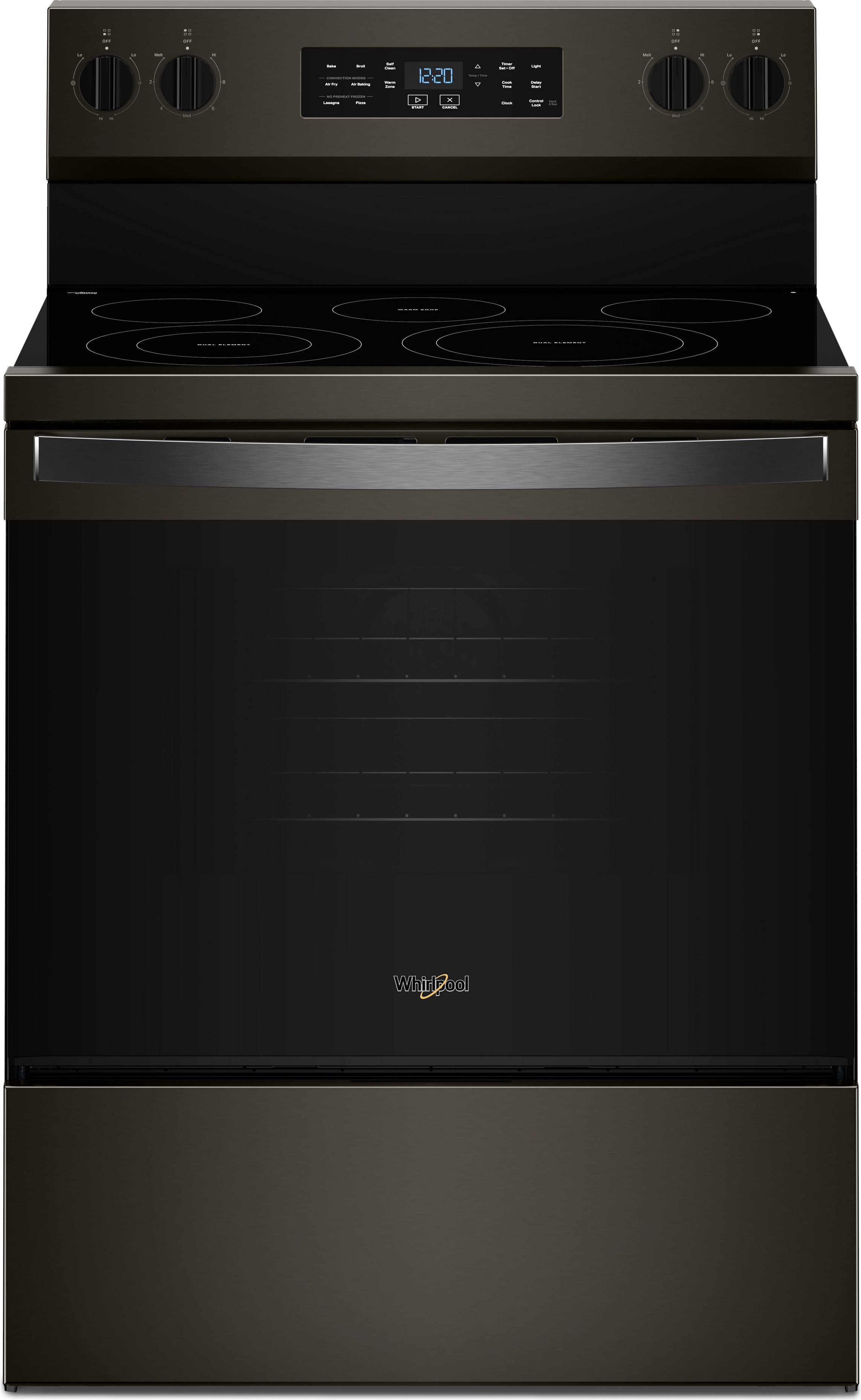 Whirlpool 30 Inch Electric Range with Air Cooking Technology: Black Stainless