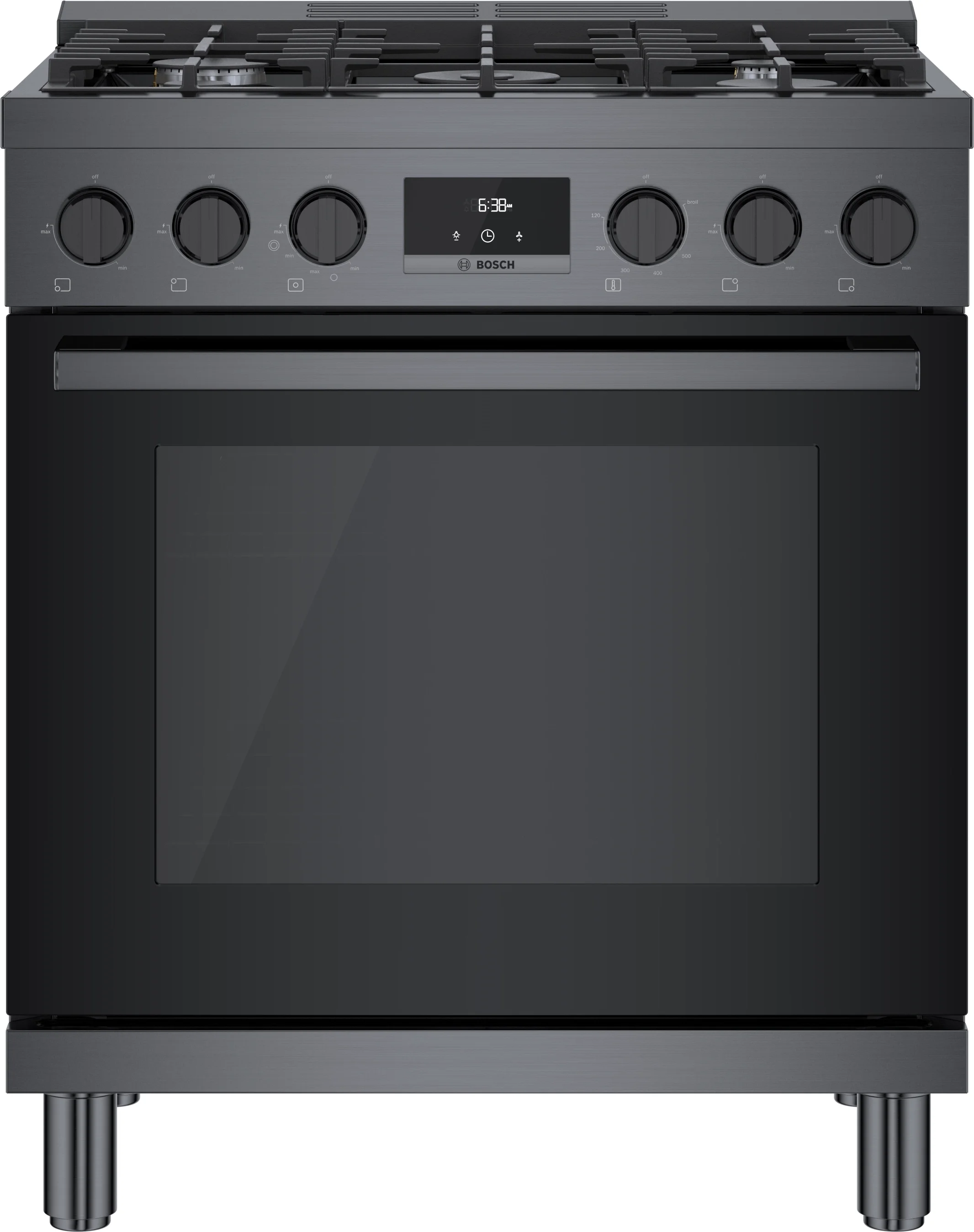 Bosch HGS8045UC 800 Series 30 Inch Black Stainless Steel Gas Convection Freestanding Range