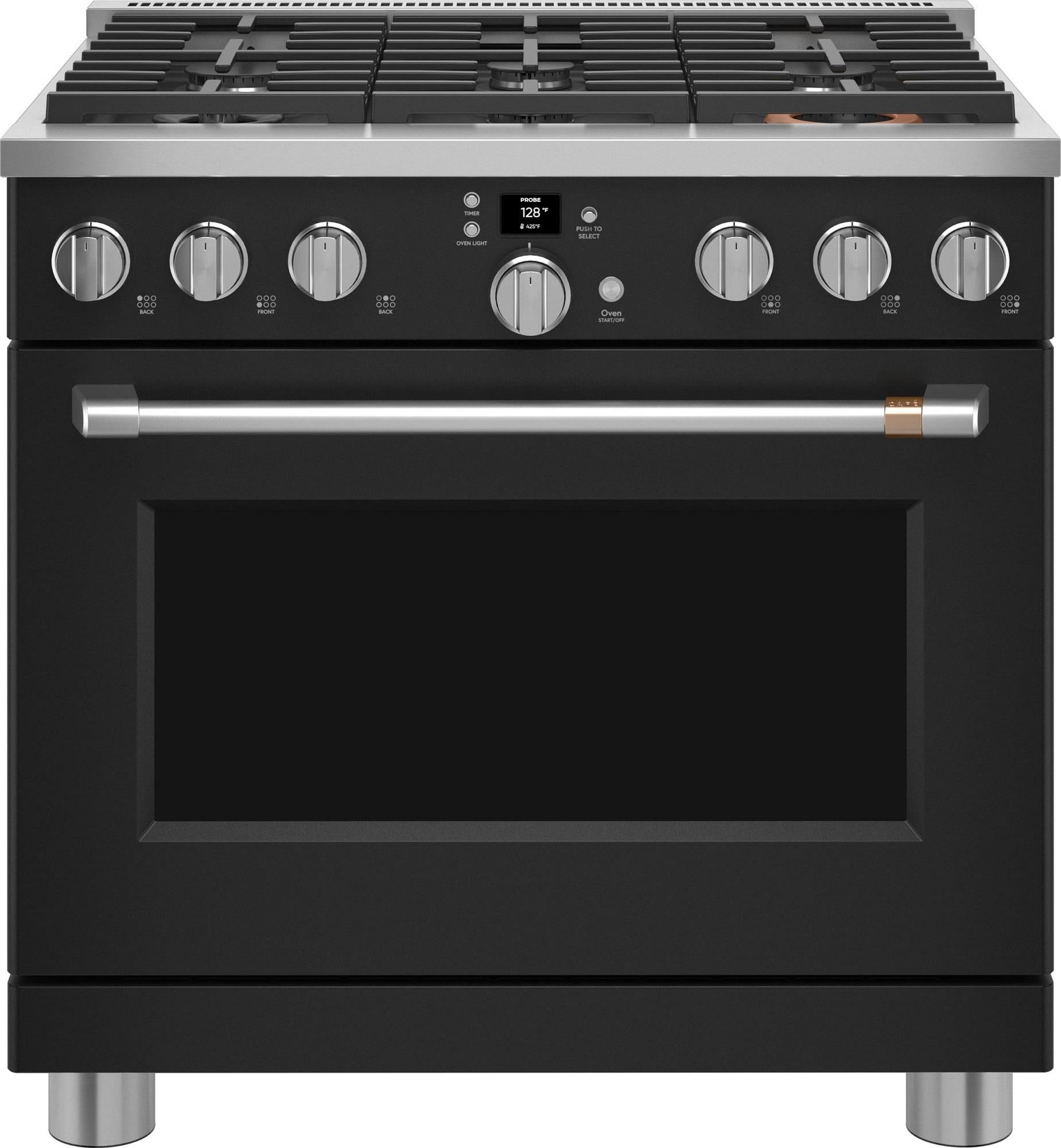 Cafe CGY366P3TD1 Matte Collection Series 36 Inch Matte Black Gas Freestanding Range, in Matte Black