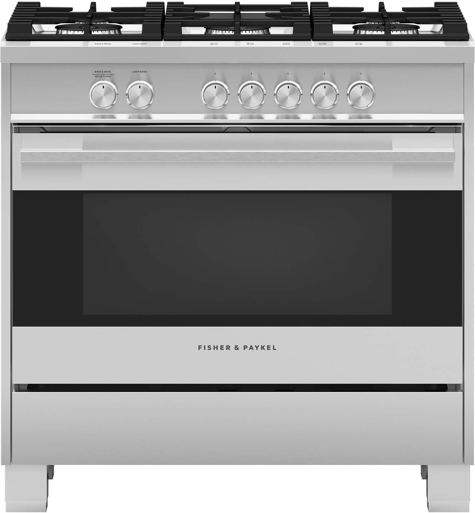 Fisher Paykel OR36SDG4X1 Contemporary Series 36 Inch Brushed Stainless Steel with Black Glass Gas Convection Freestanding Range