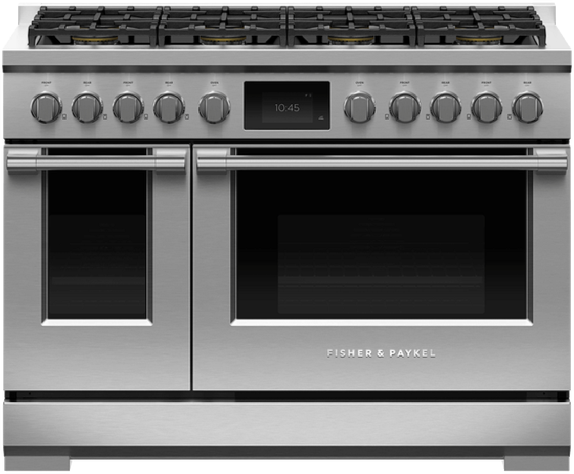 Fisher Paykel Series 9 Professional 48" Stainless Steel Dual Fuel (Natural Gas) Self Clean Double Oven Sealed 8-burner Range - Convection