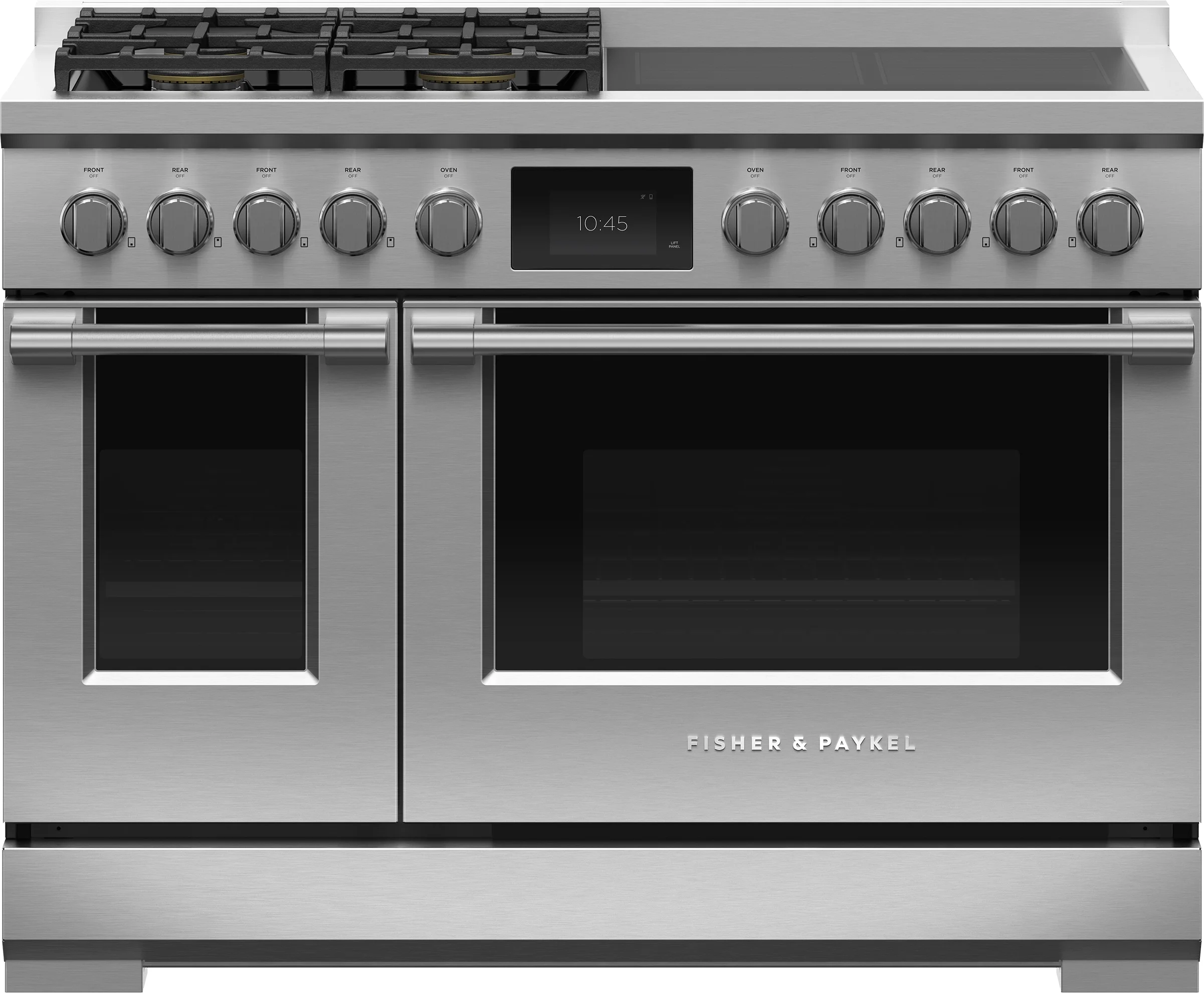 Fisher Paykel Series 9 Professional 48" Stainless Steel Dual Fuel (Natural Gas) Self Clean Double Oven with 4-Induction zones Sealed 4-burner Range - Convection