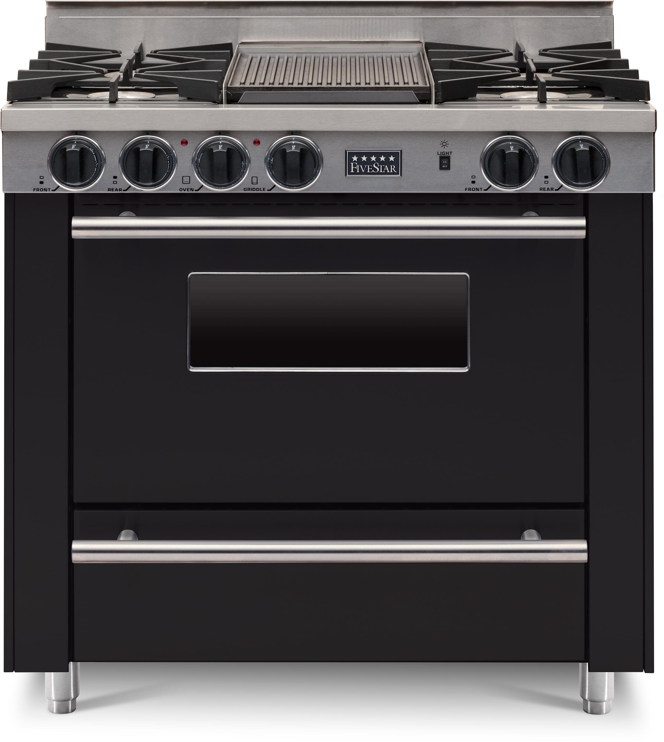 FiveStar TPN3127W 36 Inch Black Gas Freestanding Range, in Black