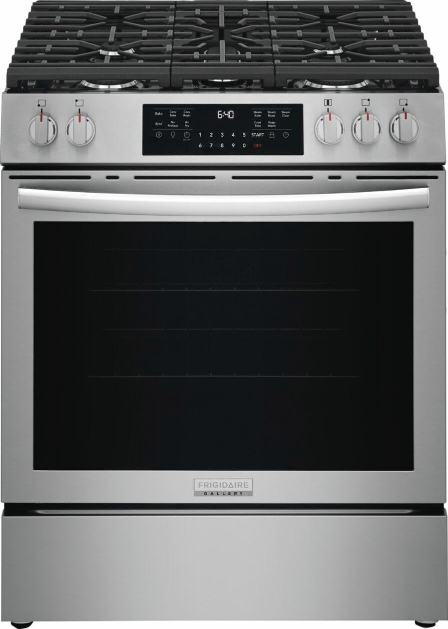 Frigidaire 30 Inch Freestanding Gas Range with 5.1 Cu. Ft. Oven Capacity, 5 Sealed Burners, Total Convection System, Air Fry, No Preheat, Slow Cook, Air Sous Vide, Steam Bake, Steam Clean, and Star-K: Stainless Steel