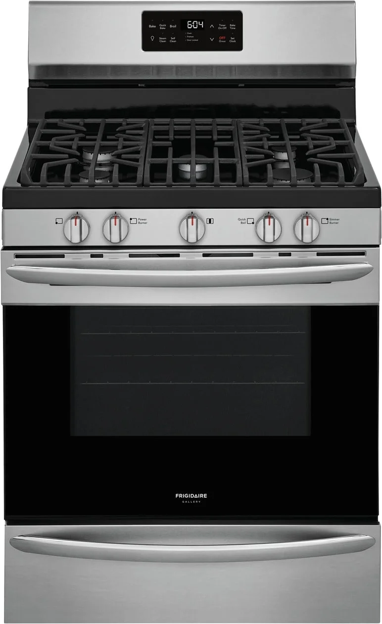 Frigidaire Gallery 30" Black Stainless Steel Natural Gas Sealed Burner Range with Steam Clean - Convection