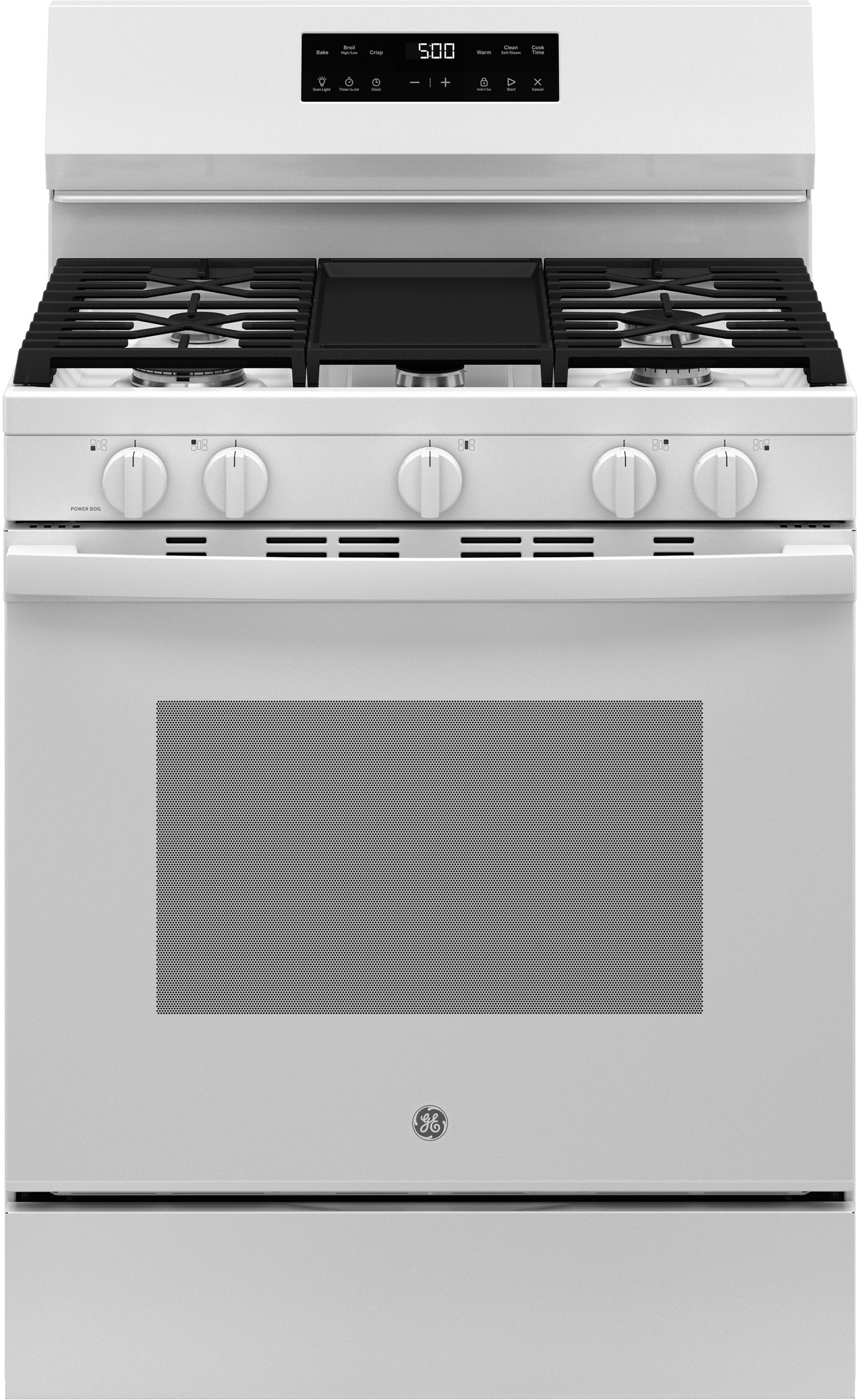 30 Inch Free Standing Gas Range 5 Burners Self Clean With Steam Clean: White