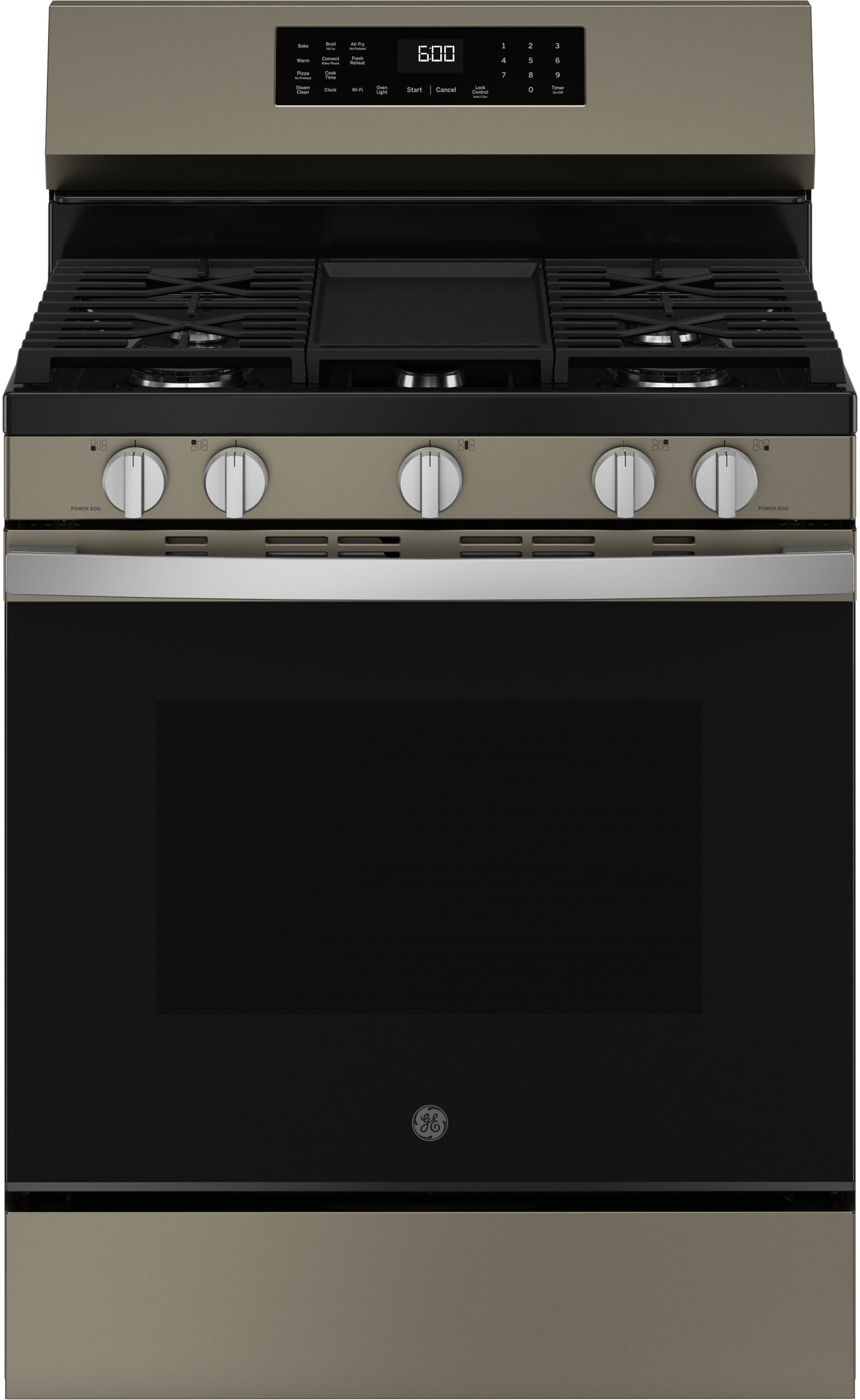 30 Inch Free Standing Gas Range 5 Burners Steam Clean Aluminum Griddle Single Oven: Slate With Stainless Handle